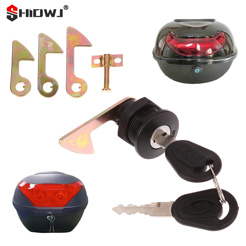Electric Car Scooter Tail Box Lock Trunk Lock Accessories Motorcycle Rear Locks 1Set (1 Lock+2 Keys+4 Metal Hook) motorcycle trunk latches