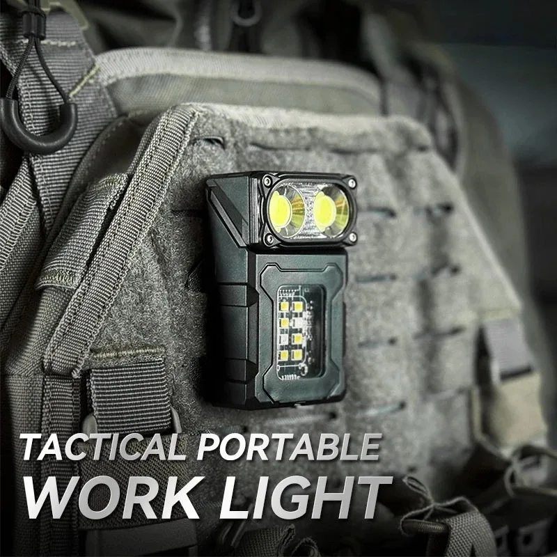 Mini LED Light Tactical Portable Work Light EDC Tool Mini LED Outdoor Camping Hiking Tools Molle 25mm Backpack Strap Clip USB Rechargeable