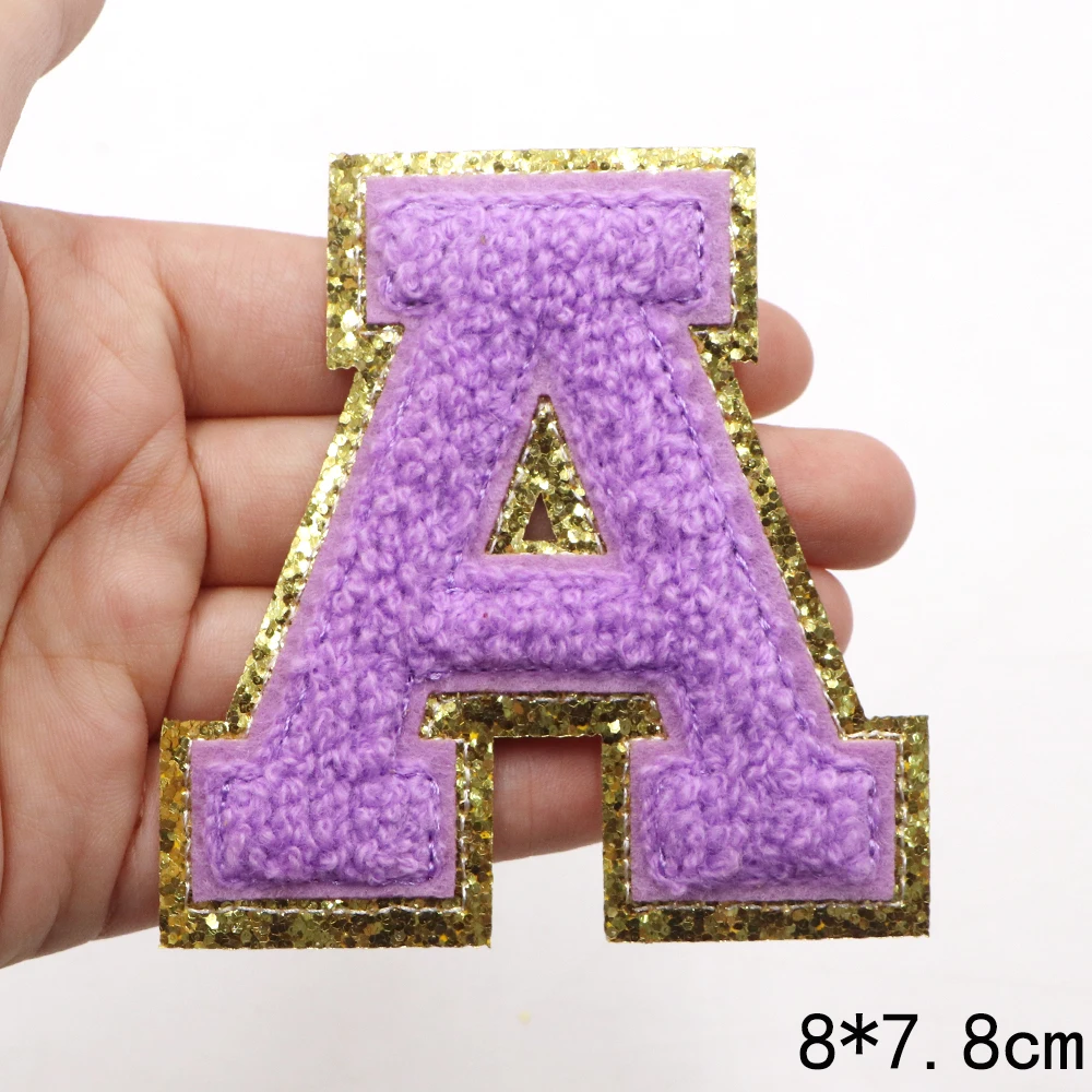 1 Stück 80 mm lila A-Z Englisch Chenille bestickter Aufnäher zum Aufbügeln für Kleidung, Taschen, DIY-Namensschild, Alphabet-Patches, Dekoration – Detail 4