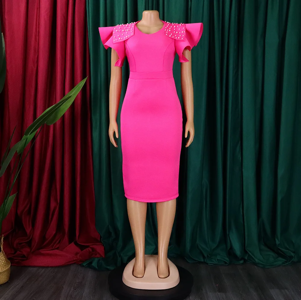 Plus Size Wide Dress For Women Pearl Butterfly Sleeve Fashion Elegant Outfit Casual Luxury Gown 2023 Summer Evening Party Dress