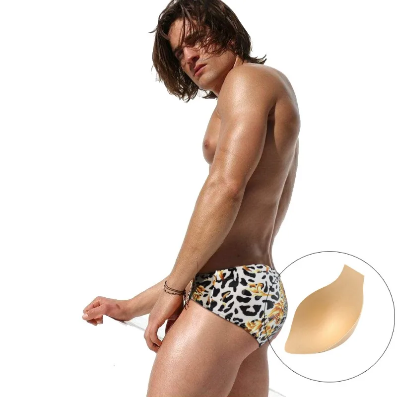 Summer Men Swim Briefs Sexy Low Waisted Leopard Print Swimming Trunks with Cups Sport Beach Shorts Quick Dry BreathableSwimsuit