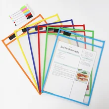 

HD PVC Transparent Reusable Erasable File Bag Dry Erase Pockets With Pen Wipe Drawing Whiteboard Markers For Teaching Childen