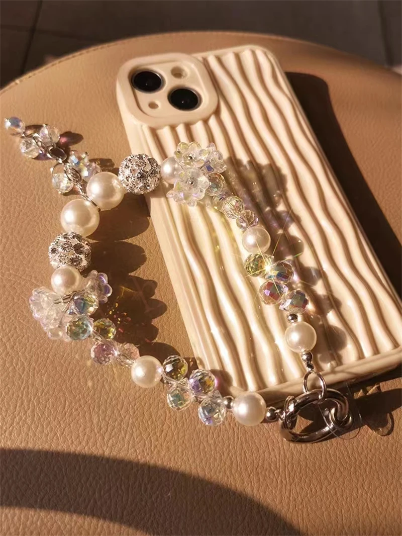 

Винтажная звеньевая цепочка для телефона в виде лилии, ремешок ручной работы из бисера, браслет, изысканная Роскошная цепочка из искусственной кожи