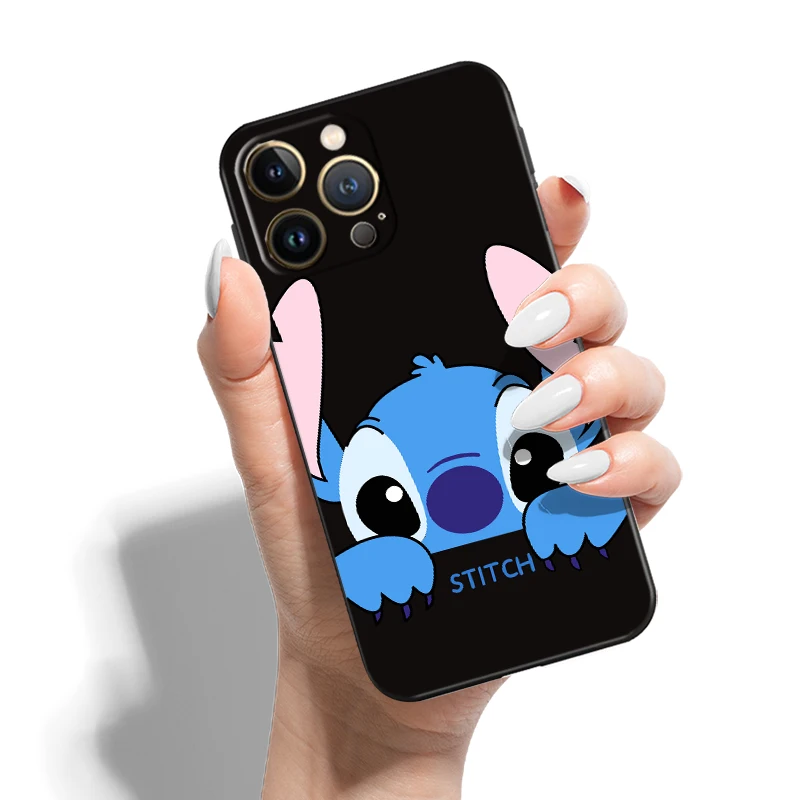 case iphone mini 12 Cute-stitch-cartoon For Apple iPhone 13 12 11 Pro 13 12 Mini X XR XS Max SE 5 6 6S 7 8 Plus Phone Case Coque Funda Black Carcasa phone cases for iphone 12 mini 