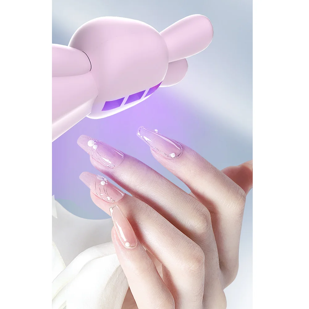 조절 가능한 휴대용 네일 드라이어 램프 귀여운 토끼 모양 빠른 건조 네일 드라이어 기계 웨어러블 3 LED 라이트