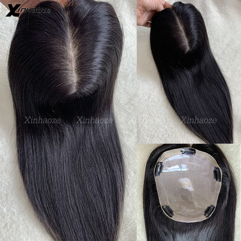 

Natural Black Human Hair Topper Hair Size 13x15cm Hair Toppers for Women No Thinning Hair Silk Base Black Human Hair Topper