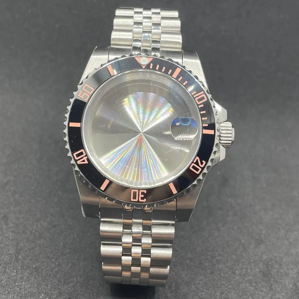 Elegant 40MM Stainless Steel Watch Case with Solid Bracelet and Glide Lock Clasp
