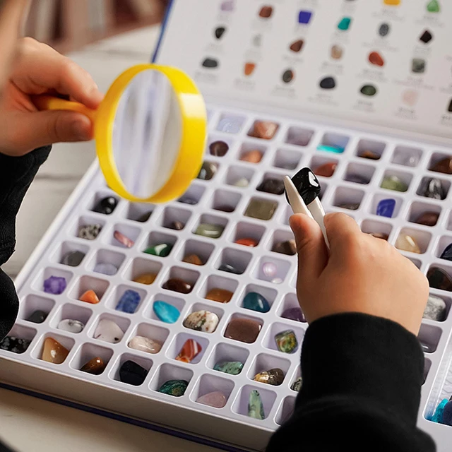 Kit de collection de pierres précieuses naturelles pour enfants, éducation  à la géologie, livre de roche