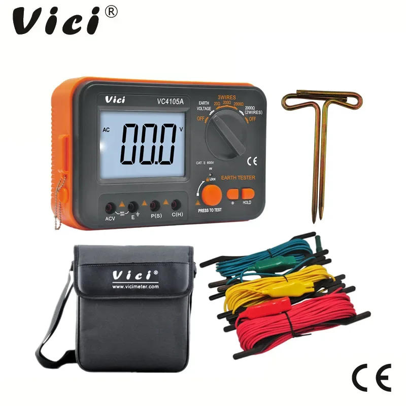 VICI VC4105A Digital Earth Resistance Tester LCD Insulation Ground Resistance Voltage Meter Lightning Rod Instrument Tool
