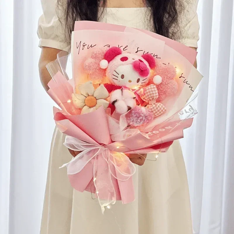 

Кавайный букет Sanrio, плюшевая кукла, мультяшный Кот Kuromi Kt Cinnamoroll My Melody, плюшевые игрушки, Декор, подарок на День святого Валентина для девушки, подруги