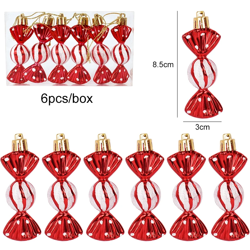 thumbnail image 1 of 6 piezas/caja de adornos colgantes de caramelos navideños para árbol de Navidad, decoraciones navideñas para el hogar, regalo de Año Nuevo 2023 para niños, 1 of 5