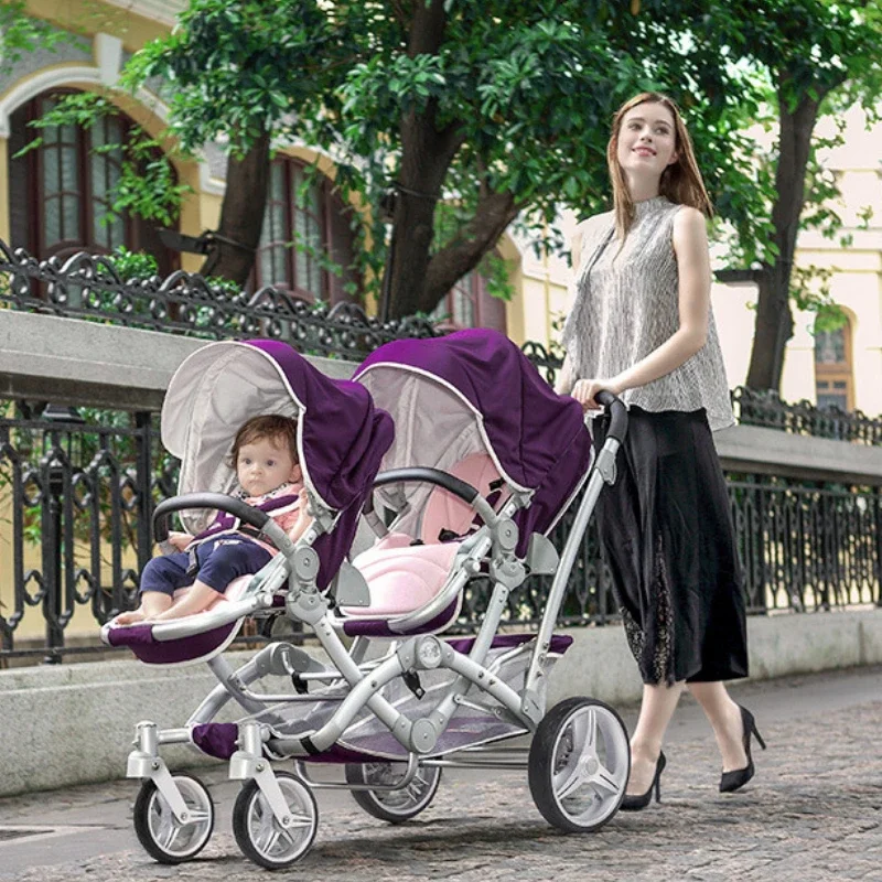 Luxury Twin Baby Stroller Can sit or lie down High Landscape Pram Light Shock Proof Folding Double Stroller baby accessories