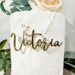 Personalized Acrylic Cake Topper & Place Card Set - 30cm (Glitter Gold)