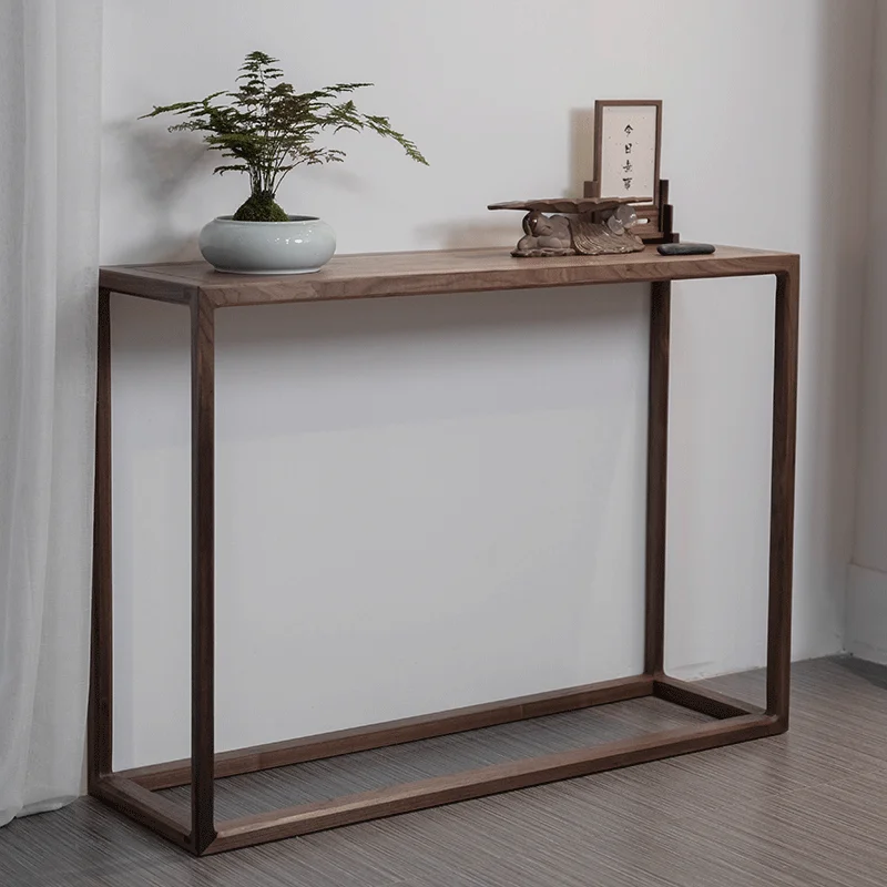 

Zen entrance table new Chinese style strip case solid wood table, mortise and tenon black walnut living room, original table