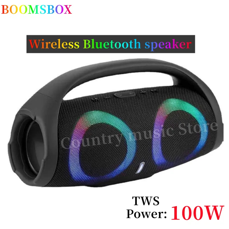 Altavoz bluetooth portátil de alta potencia, subwoofer inalámbrico de 100W,  con luz RGB colorida, resistente al agua, estéreo envolvente 360, TWS, FM,  boombox - AliExpress