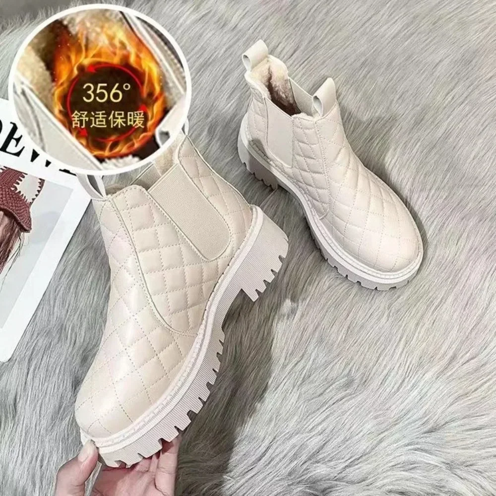 

2024 Women's Snow Boots Slip-on Waterproof Winter Warm Plush Women Chelsea Ankle Boots Ladies Home Cotton Shoes Female Botas