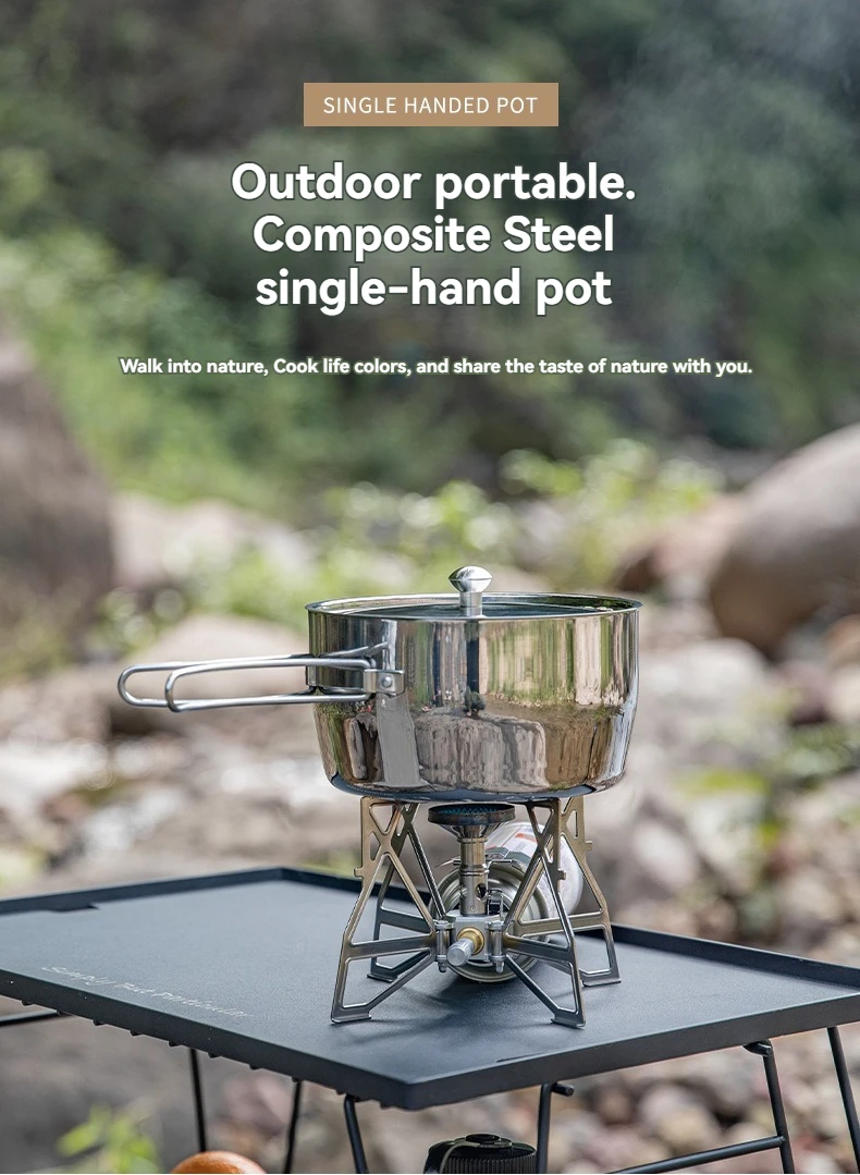 Camping moon verdickt Verbund Edelstahl Outdoor Camping Suppen topf, kochendes Wasser tragbare Picknick-Topf, Kochute nsilien – Detail 1