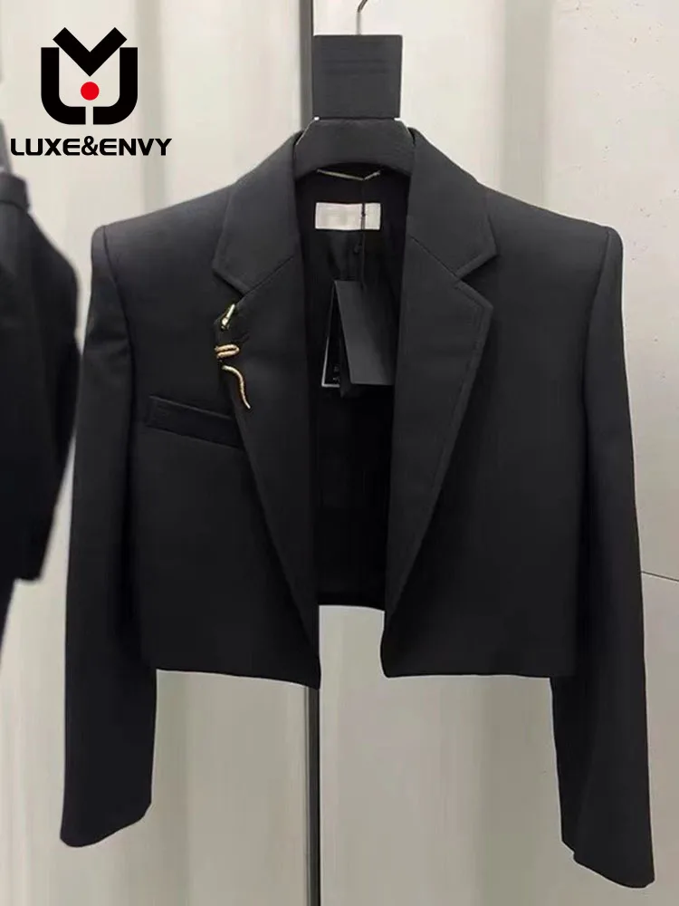 

Роскошный & ENVY черный, высококачественный, красивый, Блейзер, новый дизайн, нишевая, короткий шикарный топ