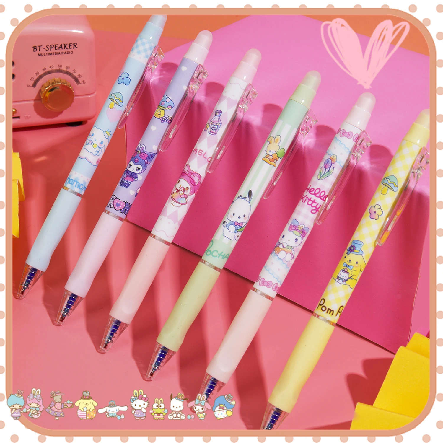 

6Pcs Sanrioed Erasable Gel Pens Kawaii Stationery Students Office Anime Kuromi Pochacco Cinnamoroll Hello Kitty Kids Girls Gift