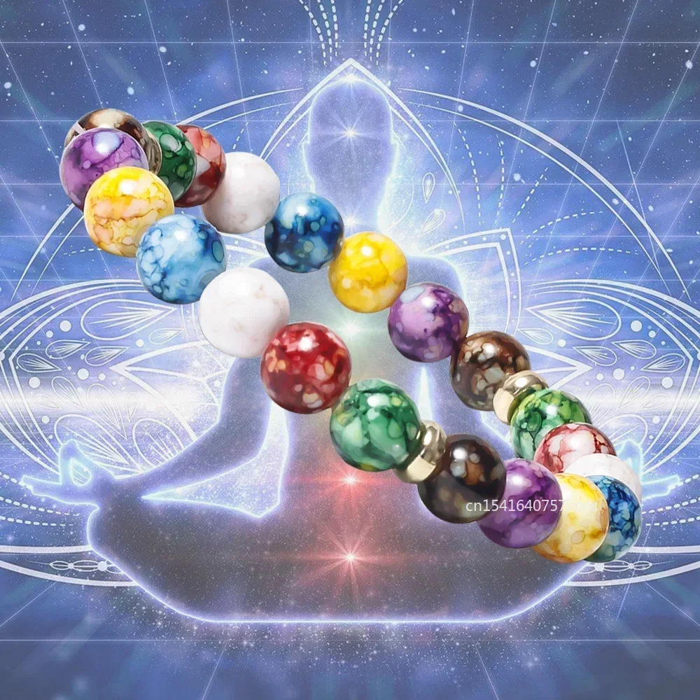 7 Chakra Reiki Healing Stone Bracelet Yoga Balance Energy Beads Volcanic Stone Bracelet Necklace Jewelry Bangle Bracelets Women