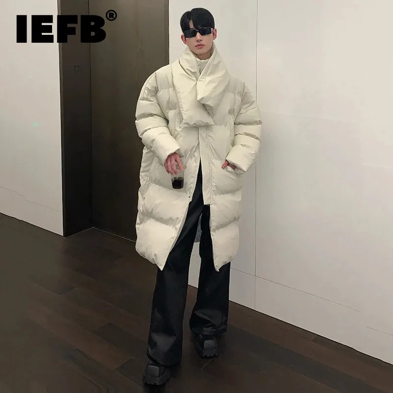 

IEFB Solid Color Standing Neck Collar Cotton Coat Men's Loose Oversize Winter Long Knee Length Fashion Padded Jackets 9C3321
