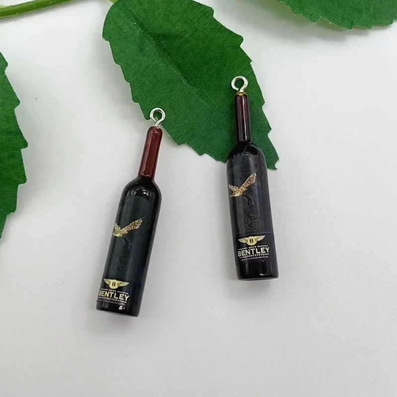 Set of 10 Red Wine Bottle Resin Charms for Jewelry and Crafting Projects