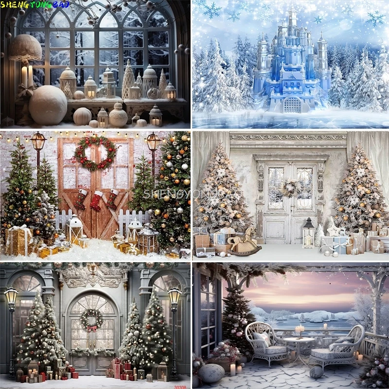 Christmas Day Decoration Living Room Photography Backdrops New Year Holiday Fireplace Patio Indoor Party Background DJ-01