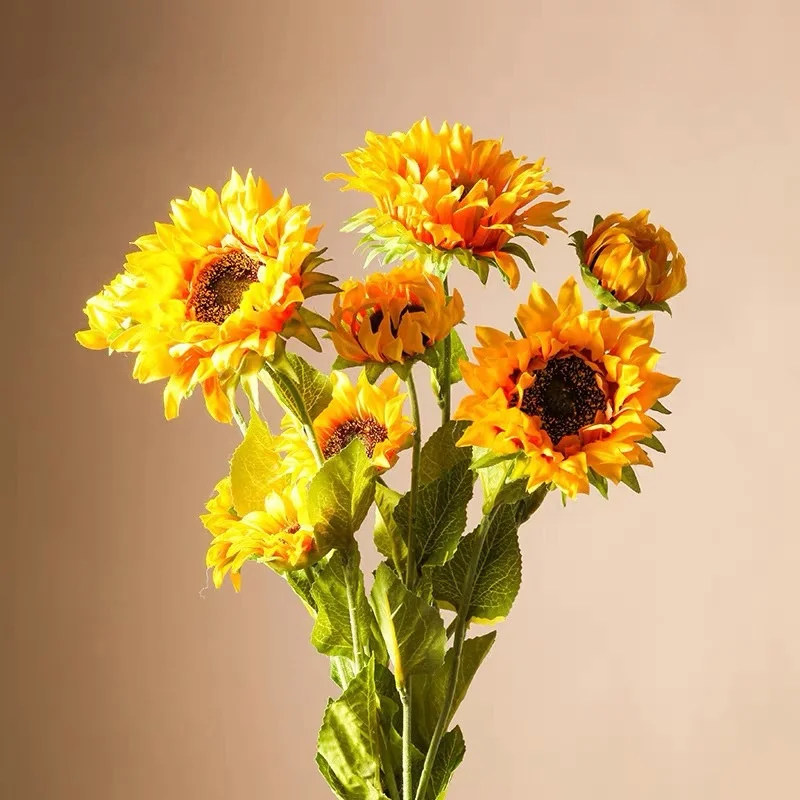 

Sunflower Artificial Flowers Flocking Branch DIY Wedding Room Home Modern Decor Christmas Party Decoration Girls Gift