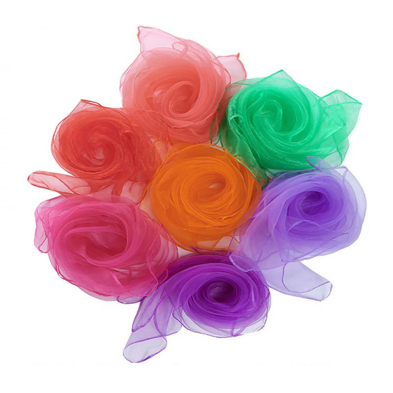 

6Pcs Kindergarten Performance Dance Show Silk Scarf Solid Spring Transparent Square Chiffon Scarves For Party Wedding Decoration
