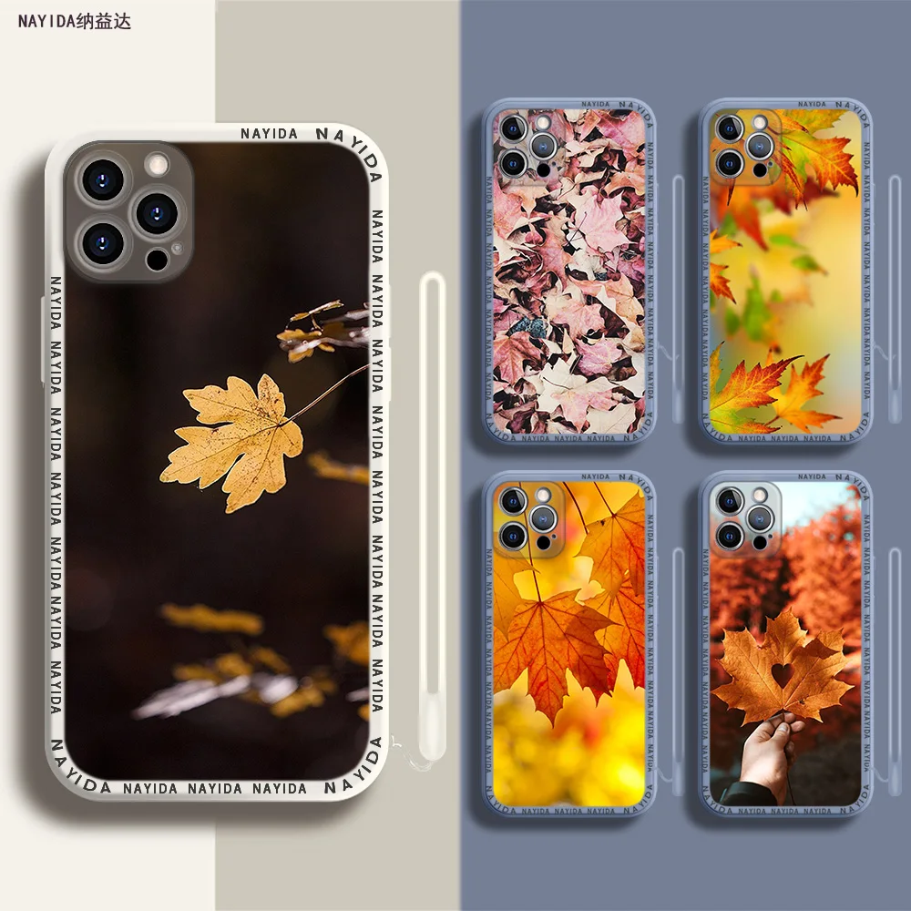 

Phone Case For iPhone 14 13 11 12 Mini Pro Max XS XR X Soft Silicone TPU Cover autumn yellow leaves gold