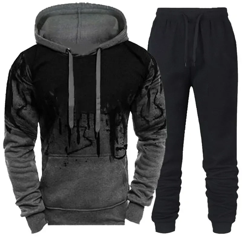 New Style Mens Sports Hoodies Set Daily Casual Jogging Outfits Hooded Sweatshirts and Elastic Sweatpants Fashion Tracksuit