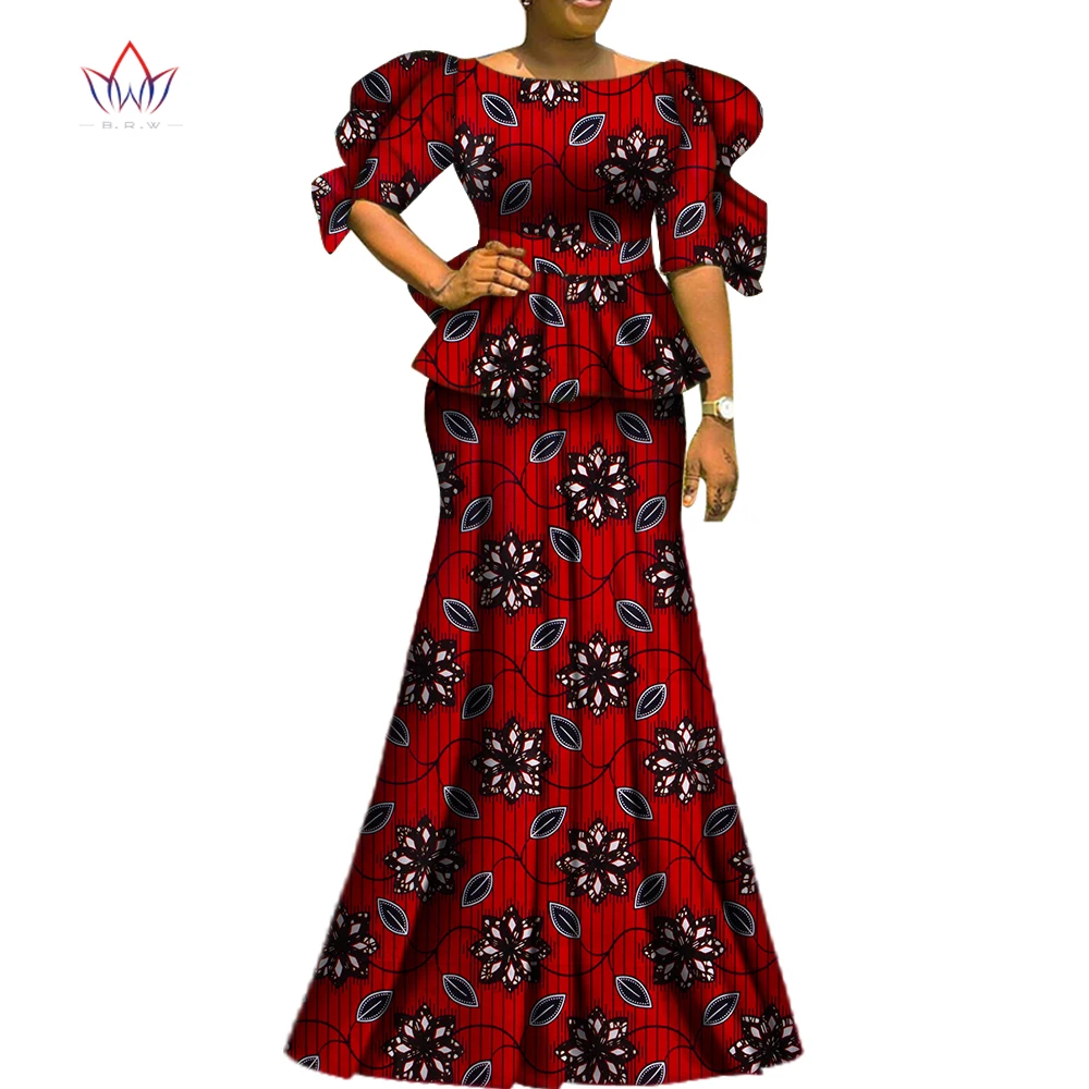 2 Piece Sets Womens Outfits Fashion Dashiki Cotton Top & Skirt African Clothes Bazin Plus Size