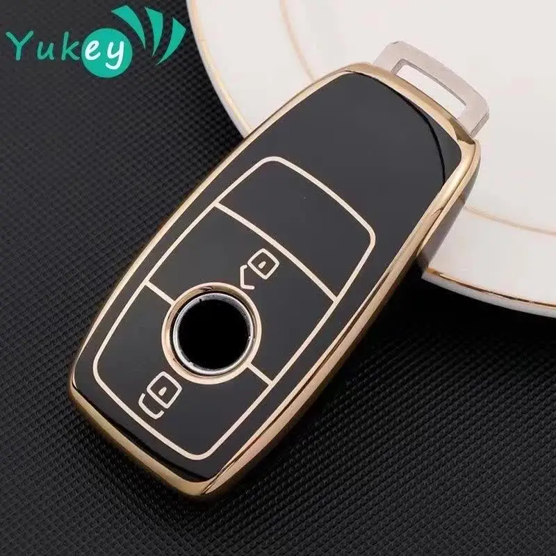 Cover Per Chiave Auto Mercedes In TPU Ontto - Verde, Compatibile Con Classi A, C, E, S, G, AMG, Portachiavi Con Bordo Dorato, Protezione Antiurto E Antigraffio