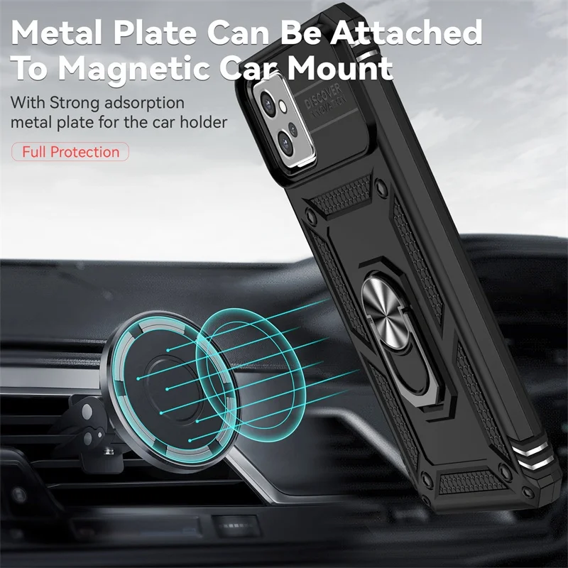 Durable Shockproof Case with Slide Lens Protector and Ring Stand Holder