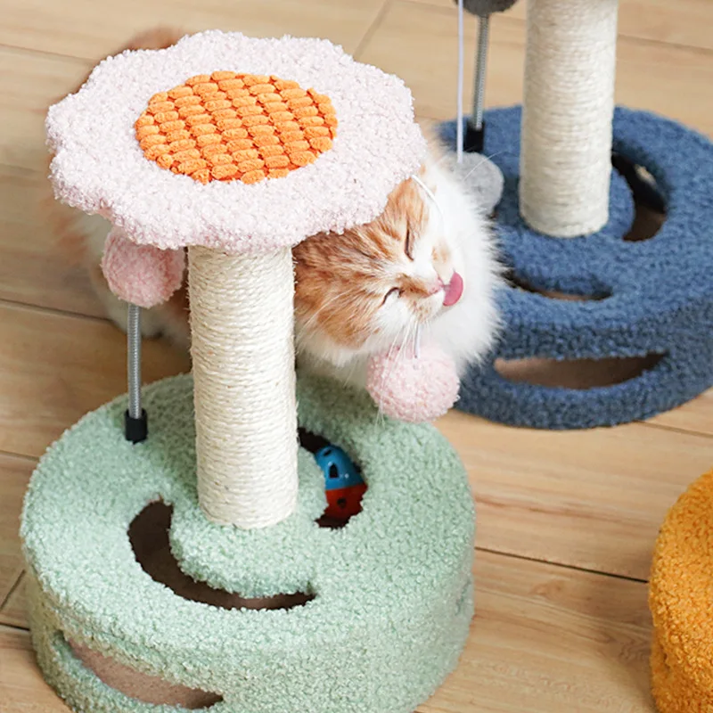 

Cat Scratching Post, Tree Tower, Flower, Activity Tree with Spring Toy Balls, Interactive Toy for Indoor Cats, 4 in 1