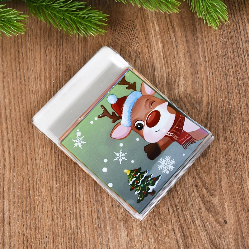 100 stücke Weihnachten Süßigkeiten Cookie Tasche Santa Claus Keks Geschenk Selbstklebende Verpackung Tasche 2025 Noel Weihnachten Party Decor Neue Jahr 2026 – Detail 4
