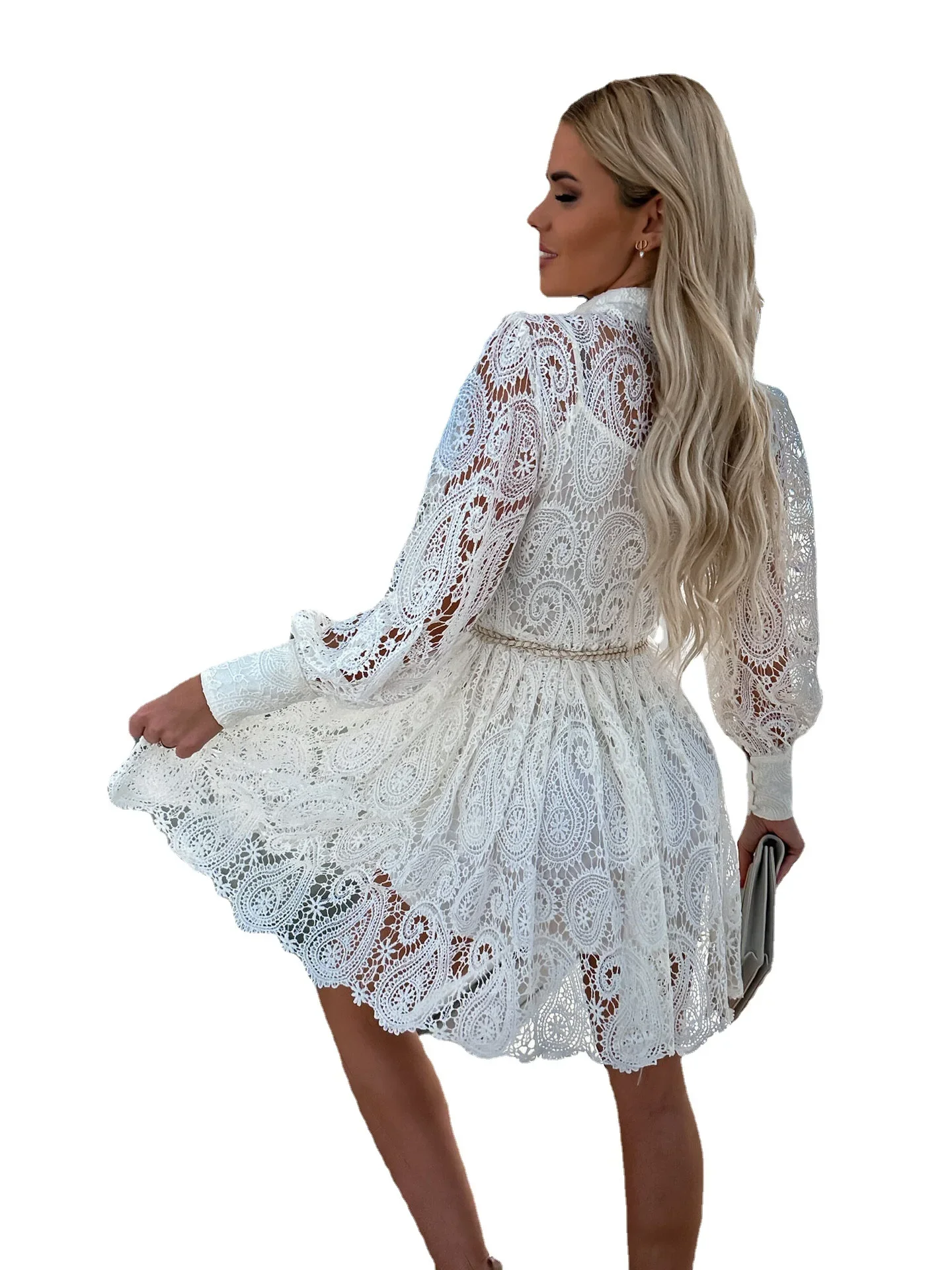 Fashion Womens Dresses New Lace Hollow Out Casual Commuter Long Shirt Dress for Women
