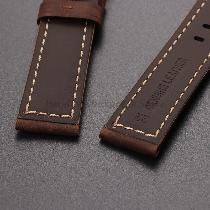 Vintage Crazy Horse Leather Watch Strap with Butterfly Buckle