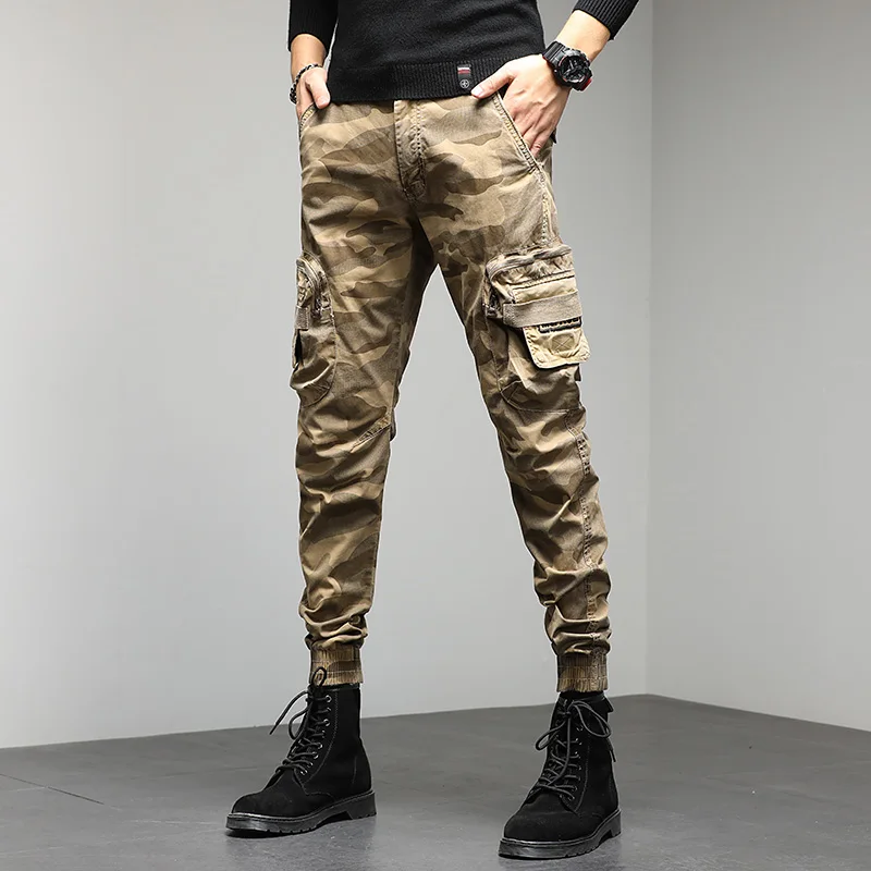 

Men's Camouflage Cargo Pants Three-dimensional Pockets Tactical Military Pants Cotton Slim Fit Hiking Trousers Drawstring Jogger