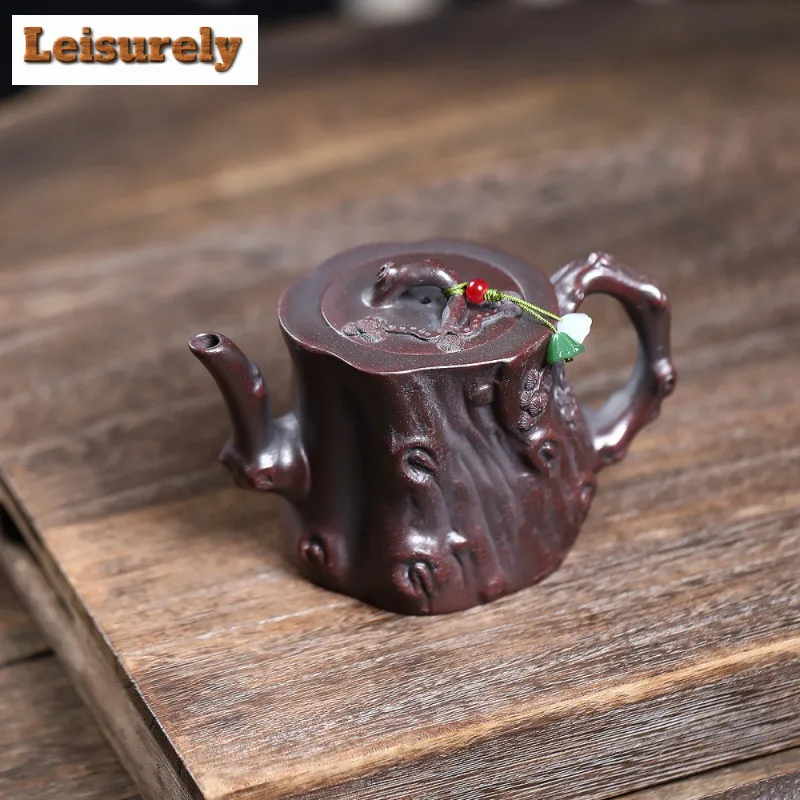 260ml Vintage Yixing Purple Clay Teapots Handmade Pine Stump Pot Raw Ore Antique Brass Mud Kettle With Filter Zisha Tea Set Gift