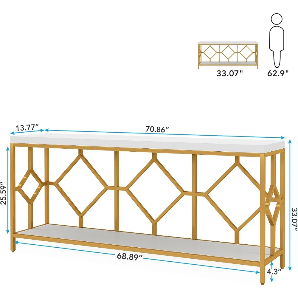 2-Tier Mid-Century Modern Narrow Console Table for Entryway 70.86 Inches Extra Long Sofa Table Behind Couch Accent