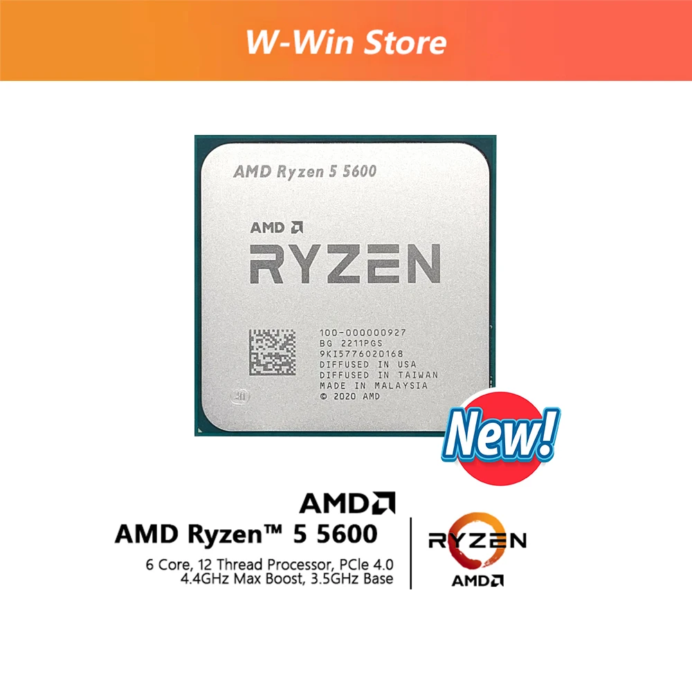 Amd New Ryzen 5 5600 R5 5600 3.5 Ghz Sixcore Twelvethread Cpu