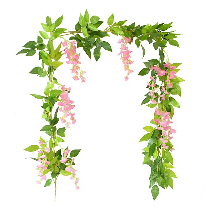 1.85M Wisteria Artificial Flowers Vine Garland Wedding Arch Decoration Fake Plants Foliage Rattan Trailing Faux Flowers Ivy Wall