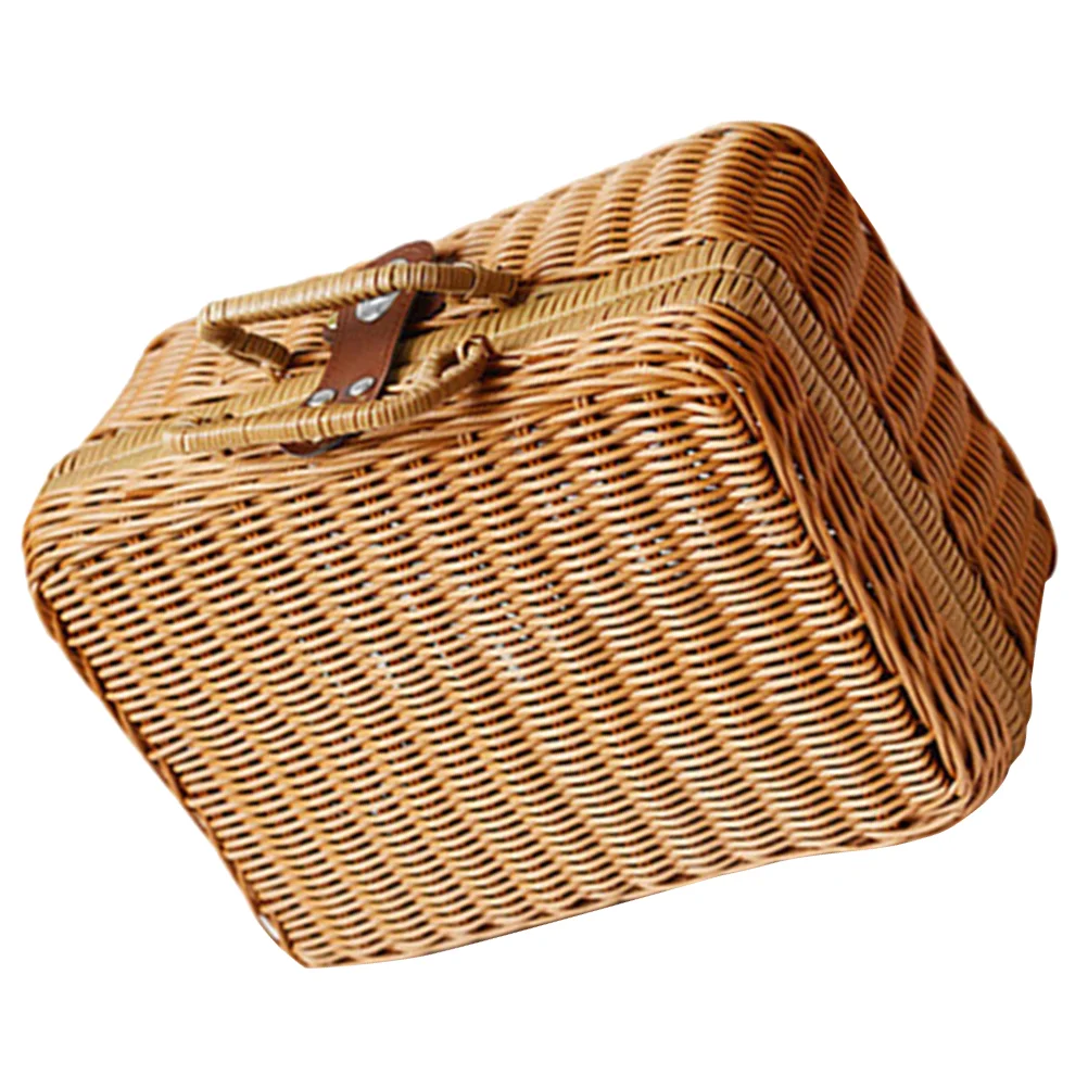 

Travel Suitcase Imitation Rattan Retro Storage Woven Vintage Box Wicker Picnic Hamper Handwoven Simulated