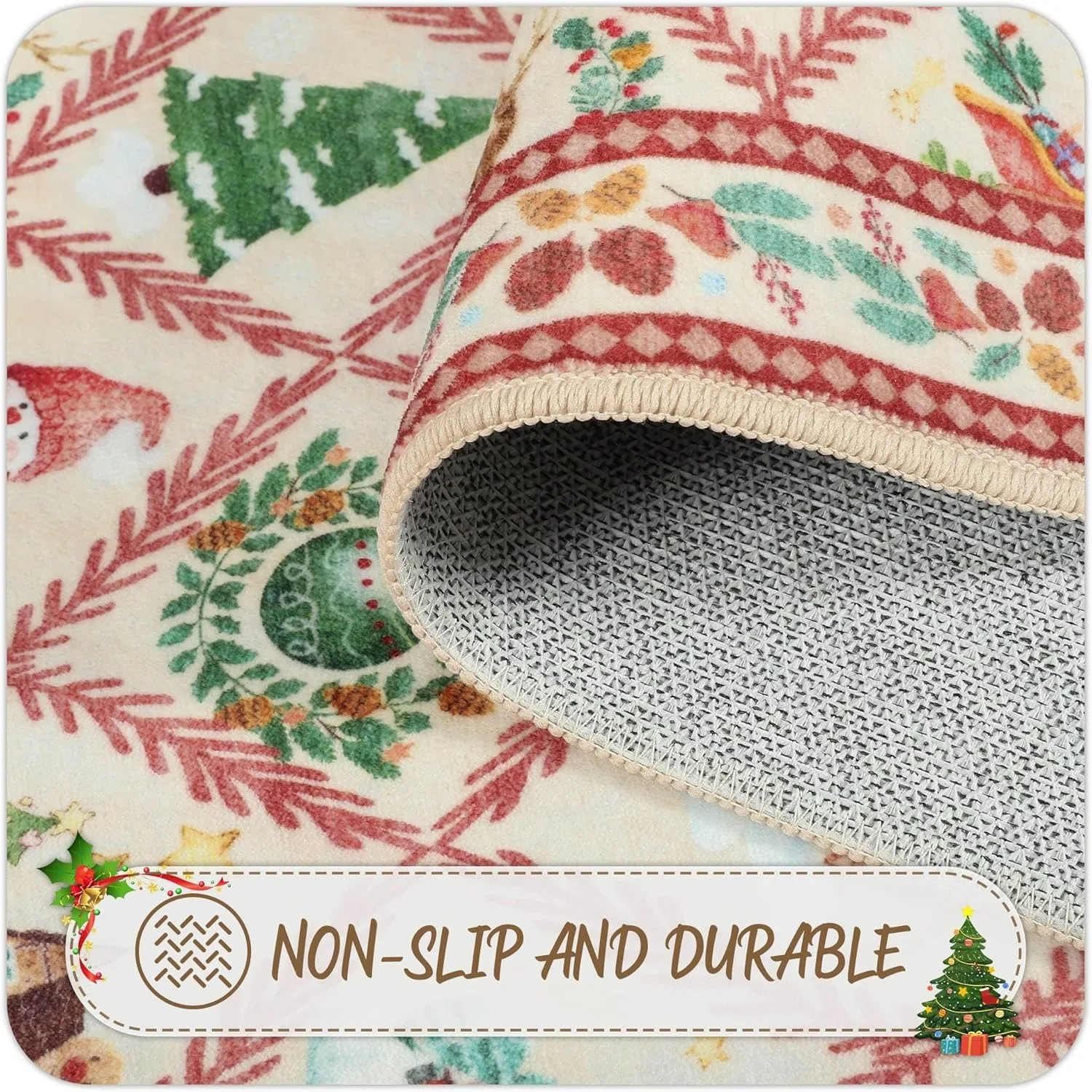 Christmas Living Room Carpet Machine Washable Non-slip Bedroom Rug Snowman Green Plant Pattern Dining Room Mat 러그 Ковер Alfombra