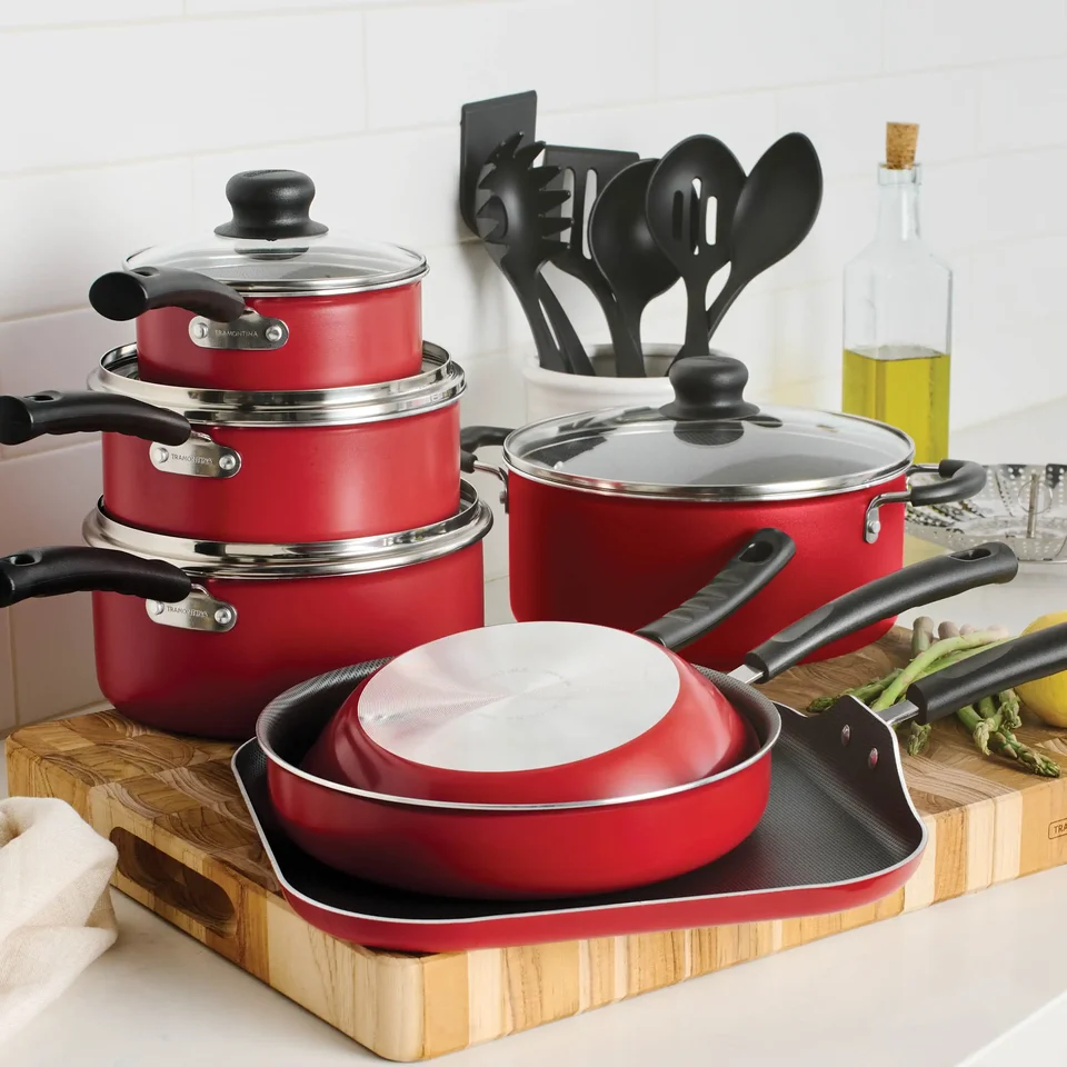 18 Piece Nonstick Cookware Set Red