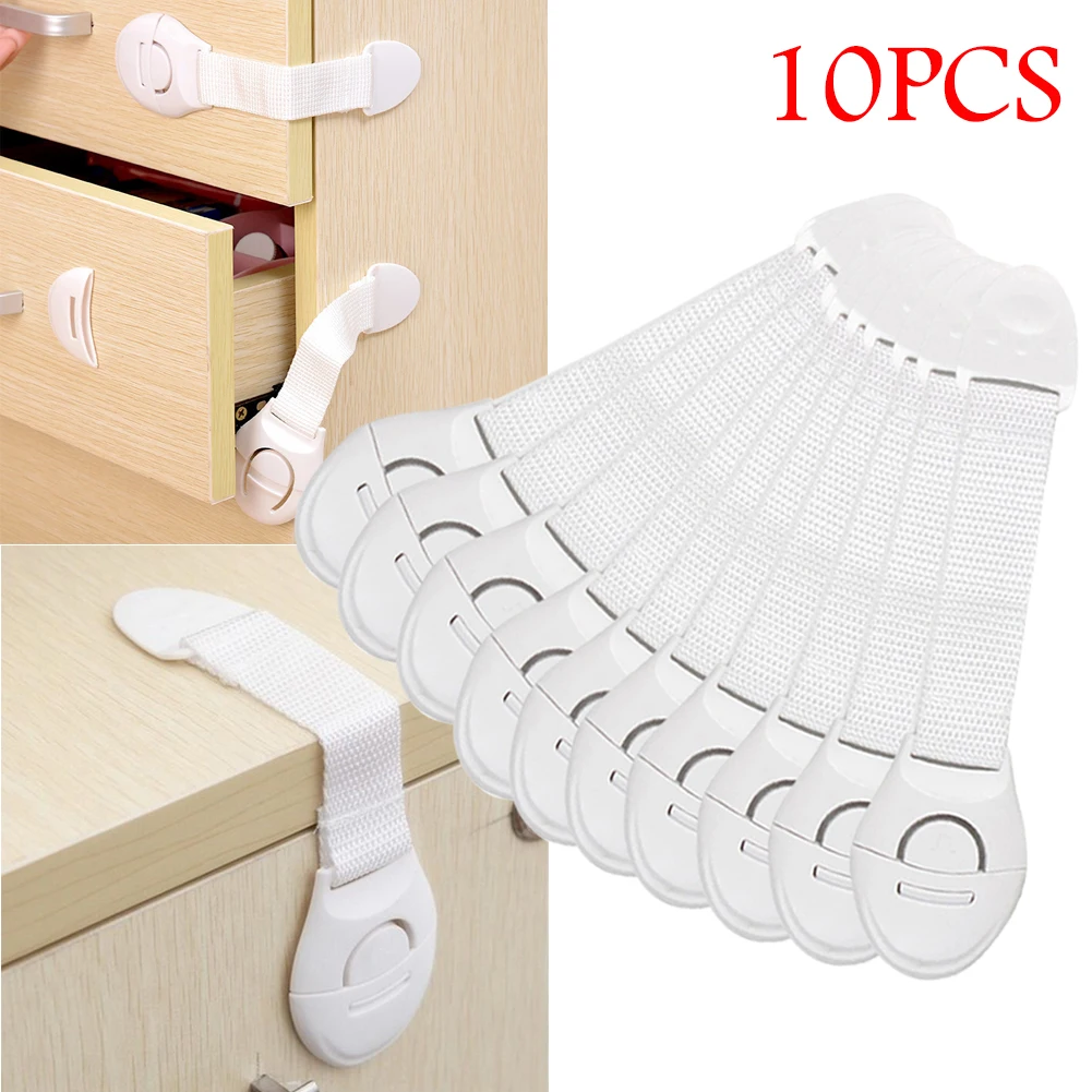 10pcs/Lot Drawer Door Cabinet Cupboard Toilet Safety Locks Baby Kids Safety Care Plastic Locks Straps Infant Baby Protection