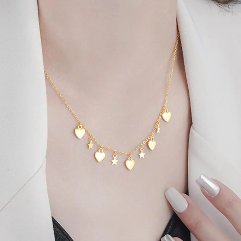 New Fashion Gold Color Love Heart and Star Pendant Necklace for Women 2025 New Trend Choker Clavicle Chain Jewelry Gifts