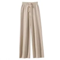 Women Merino Wool Knitted Wide Leg Pants Autumn Winter Basic Soft Warm Cashmere Knit Trousers Casual Simple Style Korean 2