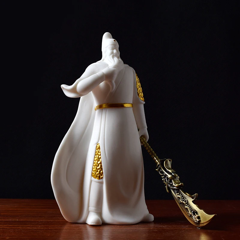 

Blanc de Chine Matial Art God Figurine White Ceramic Guan Gong Artcraft Neo-Traditional Chinese Style Home Decor Accessory